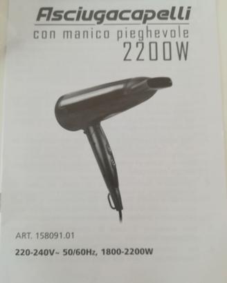 Asciuga capelli 2200 w. con manico pieghevole