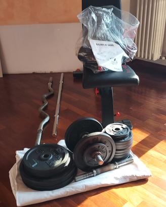 decathlon pesi + panca + manubri + chiusure