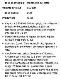 BOX AUTO DA TETTO - BAULE FARAD 550 LT