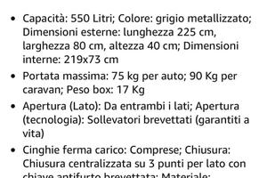 BOX AUTO DA TETTO - BAULE FARAD 550 LT