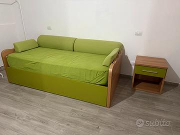 Letto singolo contenitore + materasso + comodino