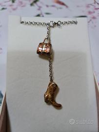 Collana in argento 925 con borsa e stivale smaltat