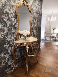 consolle specchio in coordinato foglia oro