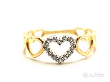 Anello Cuore Oro Giallo Zirconi