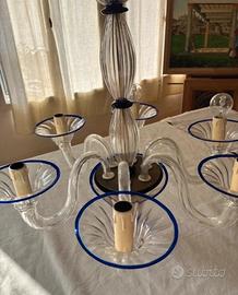 Lampadario di Murano in vetro soffiato trasparente