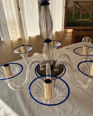 Lampadario di Murano in vetro soffiato trasparente
