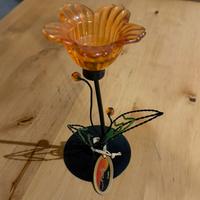 Coppia portacandele di design in vetro ambra flore