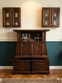 SET MOBILE BAR VINTAGE Legno Noce Massiccio