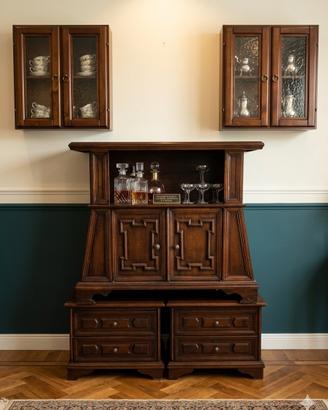 SET MOBILE BAR VINTAGE Legno Noce Massiccio