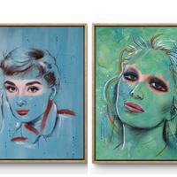 Coppia di dipinti su tela Mina Audrey Hepburn