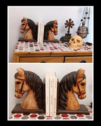 Fermalibri Cavalli vintage legno massello 