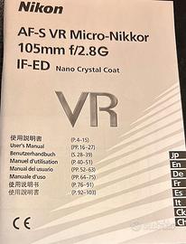 Manuale d'uso AF-S VR Micro-Nikkor 105mm f/2,8G IF