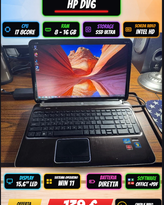 PC HP DV6 Pc Quadcore i7 8GB SSD 120GB Win11
