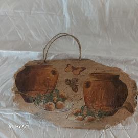 Tegola vintage in pietra decorata decoupage