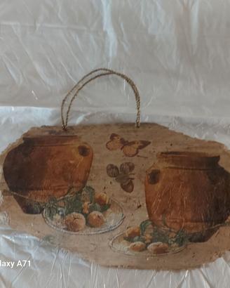 Tegola vintage in pietra decorata decoupage