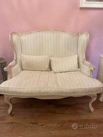 Divanetto shabby chic 2 posti bianco imbottito