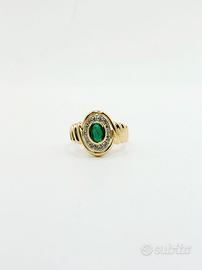 Anello oro 18 kt smeraldo e diamanti naturali