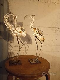 Sculture in metallo fenicotteri ferro ruggine 