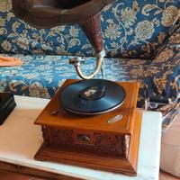  Grammofono vintage a tromba funzionante manovella