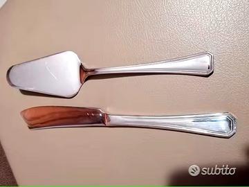 Paletta e coltello per dolci in ottone argentato
