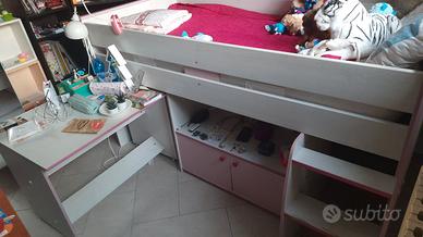 Letto singolo a soppalco con scrivania estraibile