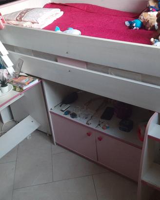 Letto singolo a soppalco con scrivania estraibile