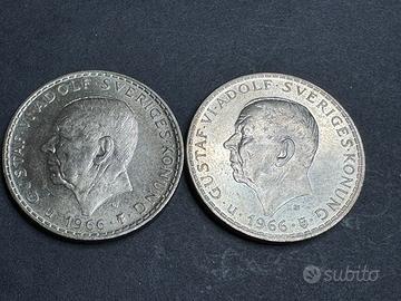2 monete svezia 5 kronor argento