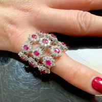 Anello Oro Bianco 14K Rubini e Diamanti certificat