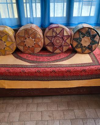 set 4 pouf marocchini in vera pelle artigianale 