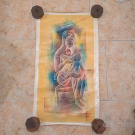 Dipinto africano su sacco farina Zaire Congo arte
