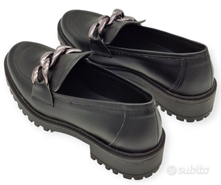 Mocassini Donna Chunky Neri Vera Pelle MADE IN ITA