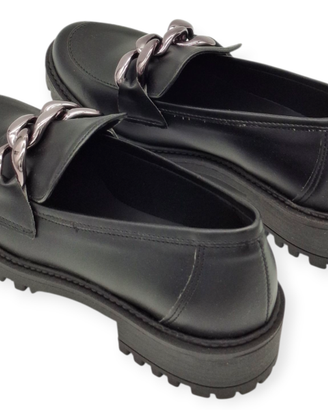 Mocassini Donna Chunky Neri Vera Pelle MADE IN ITA