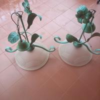 Coppia lampadari in ferro e vetro 