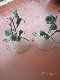 Coppia lampadari in ferro e vetro 