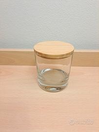 Portacandela in vetro con tappo in legno