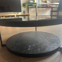 Tavolino, antracite effetto marmo/nero vetro,