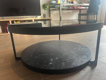 Tavolino, antracite effetto marmo/nero vetro,