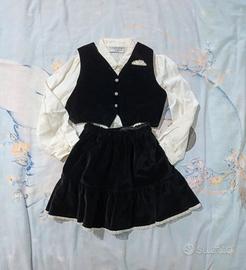 Set abito elegante bambina gilet gonna velluto ner