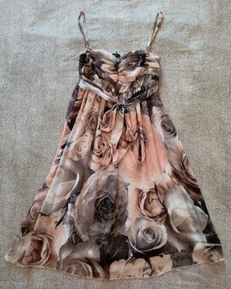 Vestito Motivi Fiori Stile Impero Beige XS