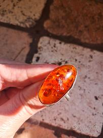 Anello vintage argento 925 e ambra bsltica