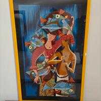 quadro  coppia pescatori colori vivaci