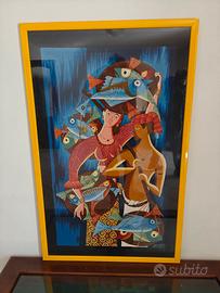 quadro  coppia pescatori colori vivaci