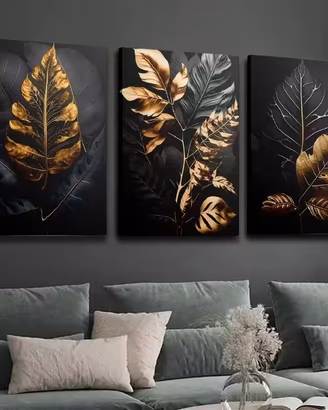3 QUADRI Stampe Tele CANVAS Poster Foglie Fiori