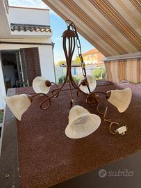 Lampadario Shabby/Rustico 5 Bracci metallo e vetro