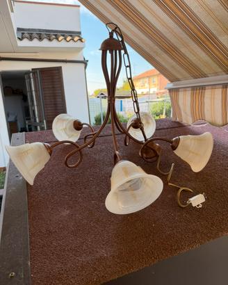 Lampadario Shabby/Rustico 5 Bracci metallo e vetro