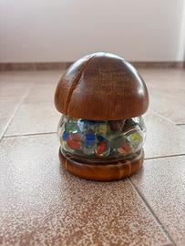 Set Vintage: Contenitore Legno/Vetro + Biglie