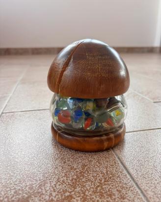 Set Vintage: Contenitore Legno/Vetro + Biglie