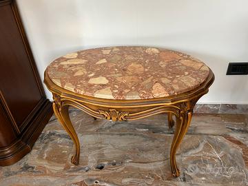 Tavolino da salotto in legno con piano in marmo