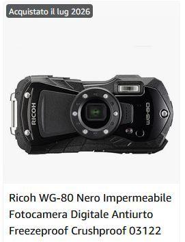 Ricoh WG-80 (Luglio) + 2 batt + caricatore ext.!
