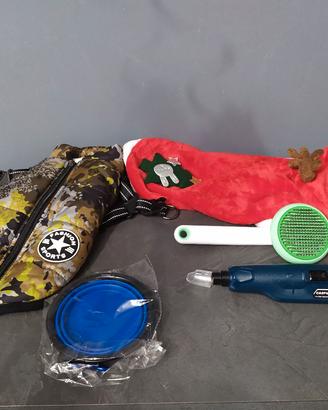 set cani:2 cappotti taglia L, ciotola,spazzola,ecc